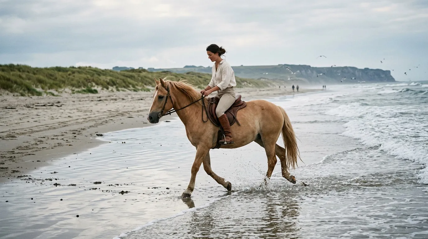 Balade à cheval sur la plage : Giulia Sarkozy en Normandie