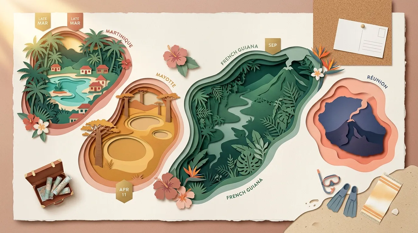 Carte 3D des destinations caribéennes avec calendrier de visites