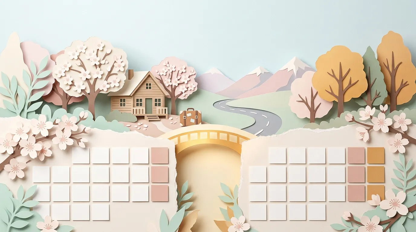 Illustration papier 3D d'une maison avec jardin fleuri et arbres