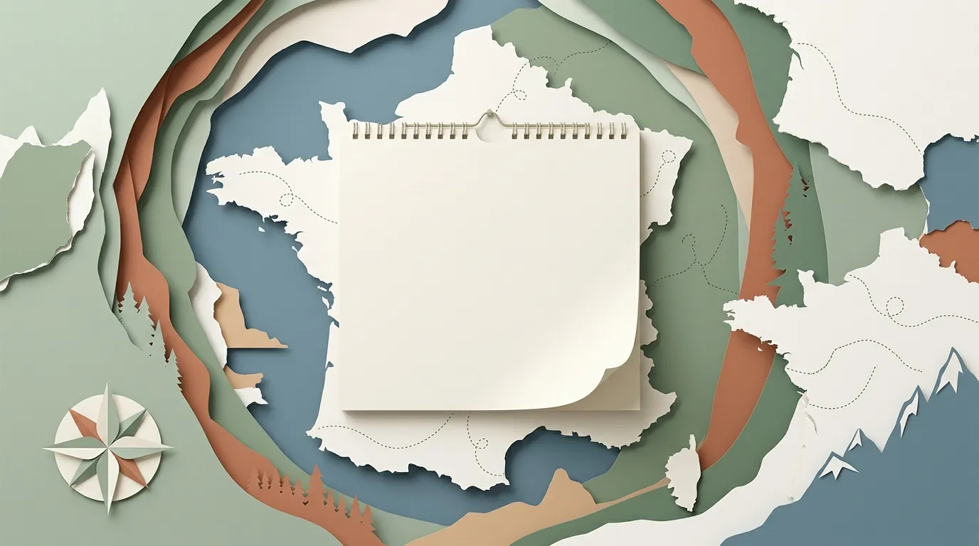 Illustration en papier 3D de la carte de France avec carnet vierge