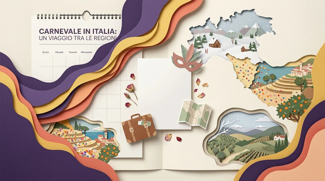 Calendrier illustr&eacute; du carnaval italien avec r&eacute;gions italiennes