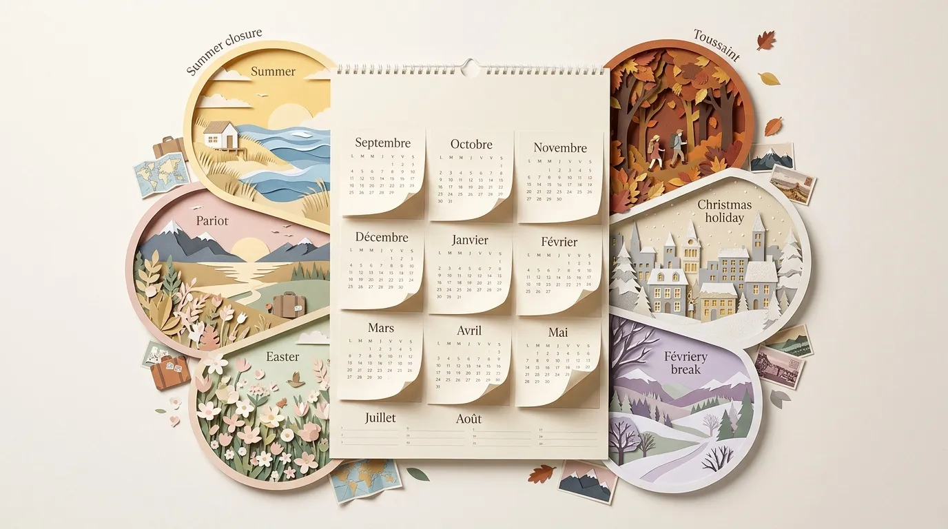 Calendrier 2024 avec illustrations papier des quatre saisons