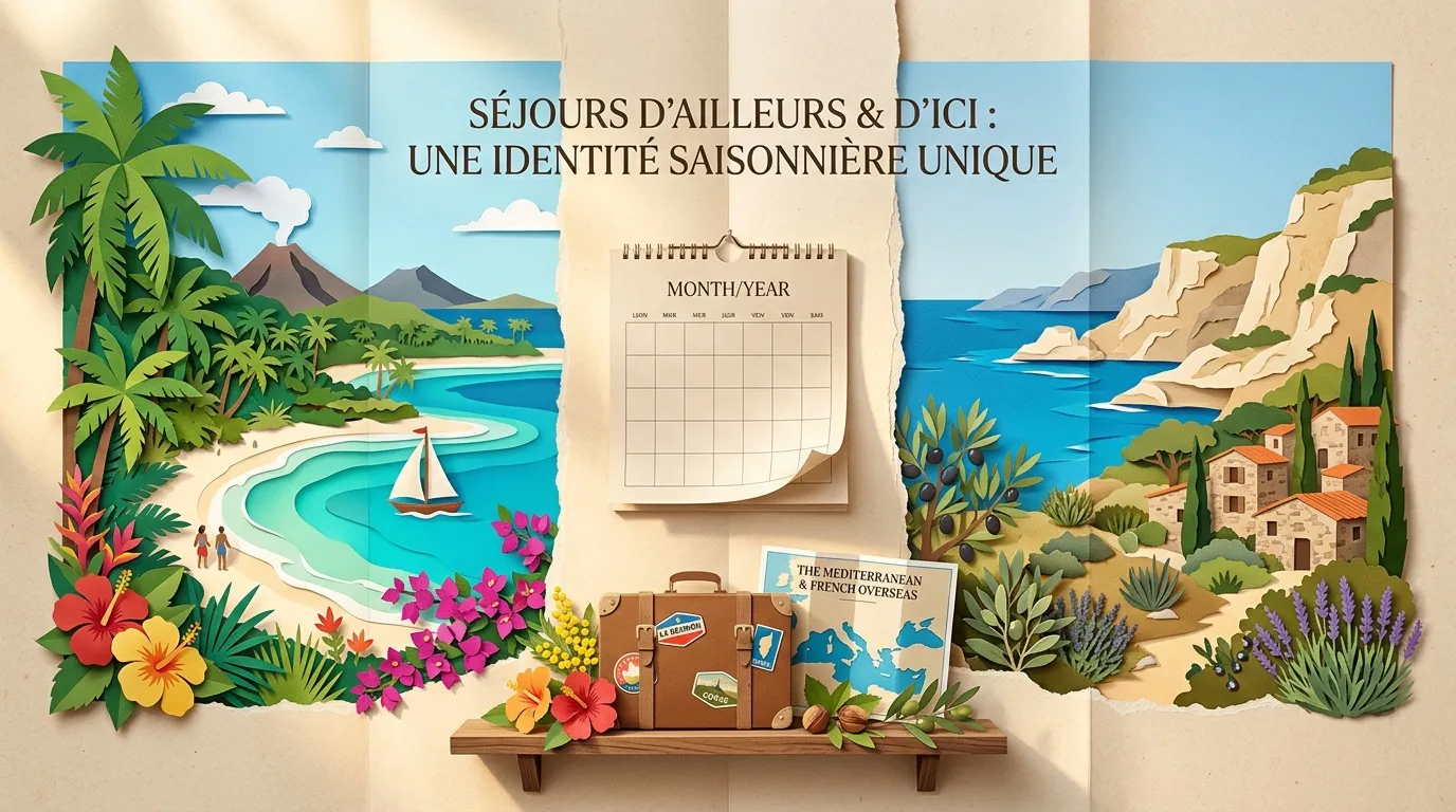 Affiche calendrier destinations vacances tropicales m&eacute;diterran&eacute;ennes