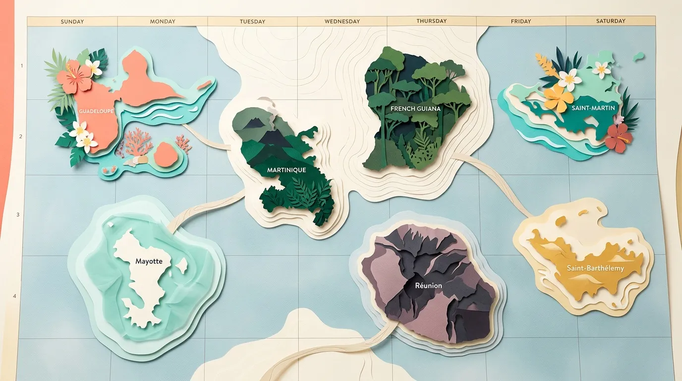 Carte hebdomadaire en papier d&eacute;coup&eacute; des &icirc;les des Cara&iuml;bes